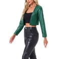 thumbnail image 4 of Chaqueta de cuero PU Faux INSPIRE CHIC para mujer, abrigo corto de manga larga, abierto, talla XL, verde, 4 of 5