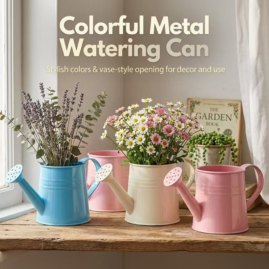 Color Metal Watering Can - 0.4 Gallon Galvanized Steel Long Spout Small Water Pail for Indoor Houseplants & Outdoor Garden Flower Watering (Red)