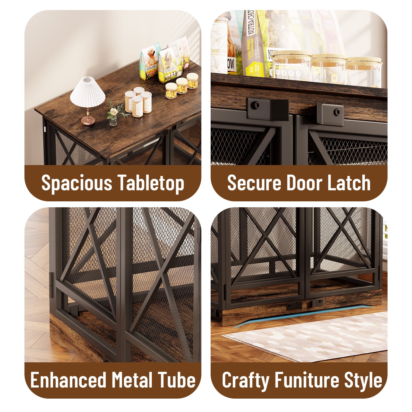 48 inch Extra Large Dog Crate Furniture,Double Door Indoor Kennel,End Side Table Wooden Dog Crates,Anti-Chew Anti-Escape, Wood