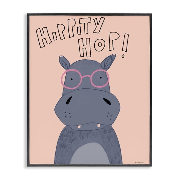 Stupell Industries Eclectic Hippity Hop Hippo Black Framed Giclee Art, 11 x 14, by Rachel Nieman