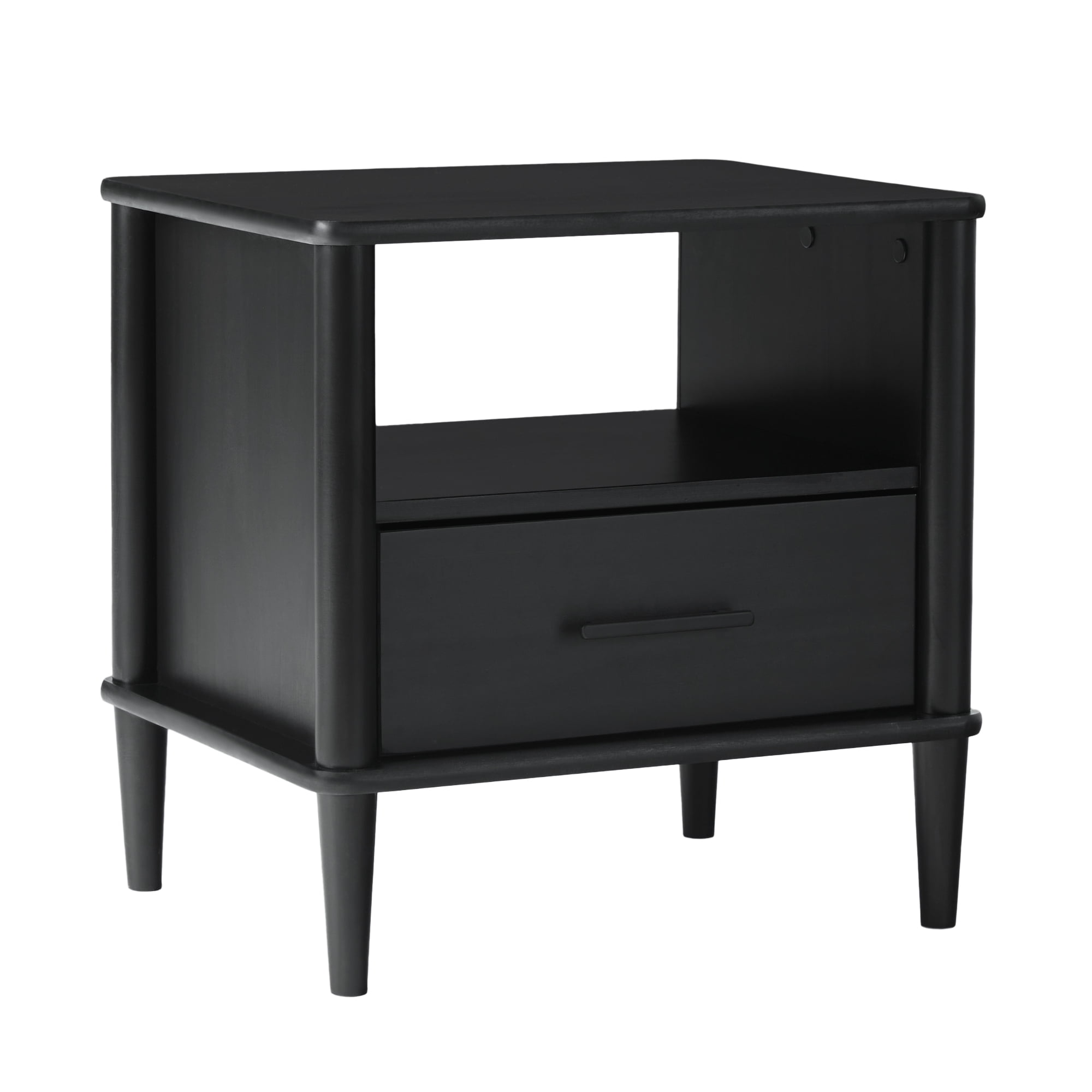 Walker Edison Transitional 1-Drawer Spindle-Leg Nightstand, Black