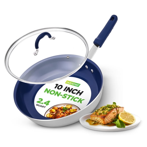 Sartén NutriChef 25 cm Antiadherente Cerámico con Tapa y Mango de Silicona