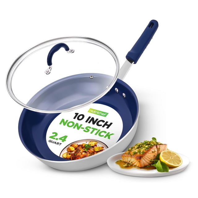 Sartén NutriChef 25 cm Antiadherente Cerámico con Tapa y Mango de Silicona