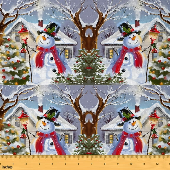 Homewish Cartoon Snowman Kids Fabric by the Yard 1 Yard, Vintage Rustic Cabin Room Decor Fabric by the Yard, Merry Christmas Sewing Fabric, Luxury Bedroom Decor
