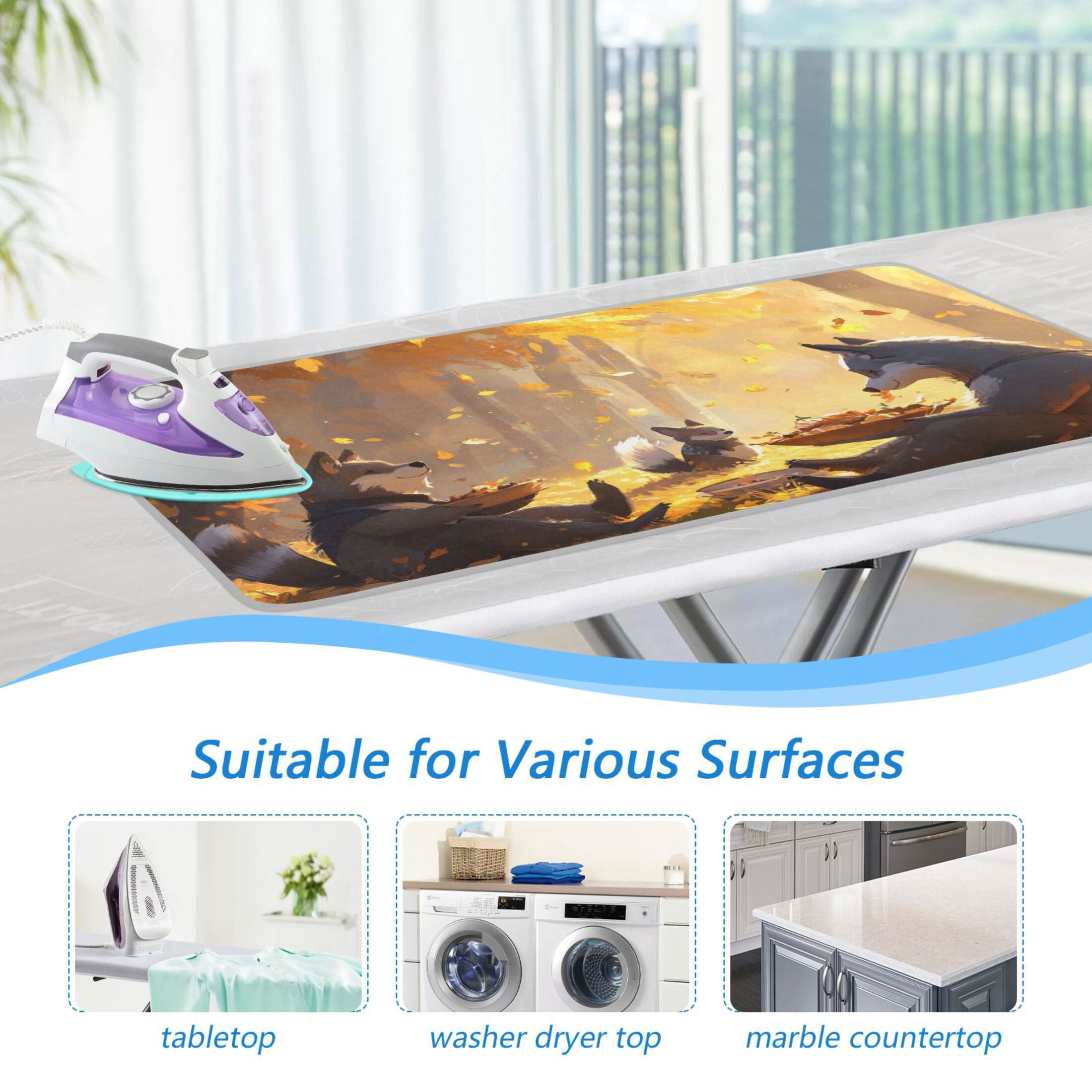 Cartoon Fall Wolf Harvest Ironing Mat Blanket for Table Top Travel Portable Ironing Board Pad 47.2x27.6 Inch