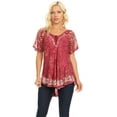 thumbnail image 5 of Sakkas Ash Speckled Tiedye Embroidered Cap Sleeve Blouse Top With Embroidery Hems - Brown / Burg - One Size, 5 of 5