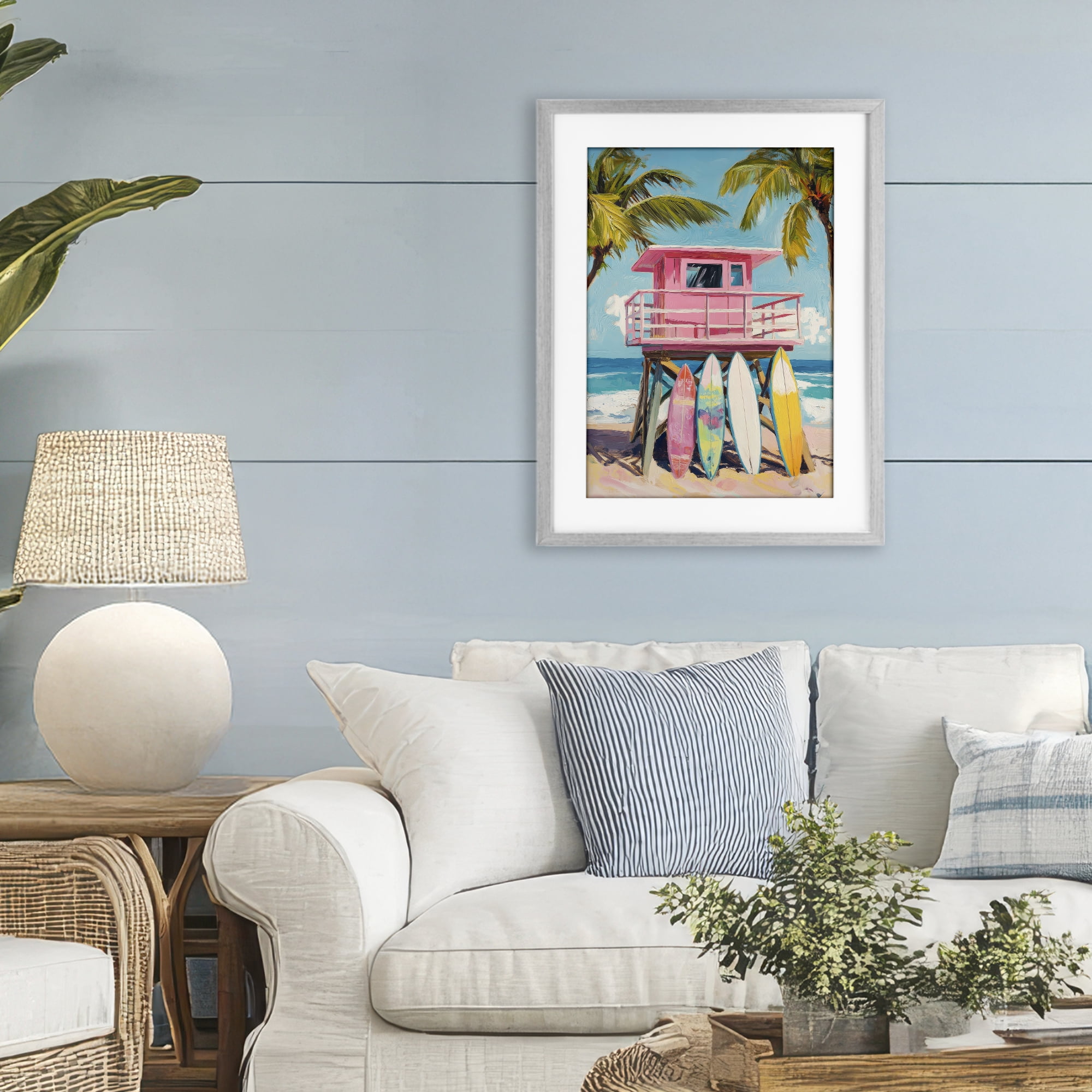 Stupell Industries High Pink Surf Shack Gray Framed Print Under Glass, design by Petal Prints Design