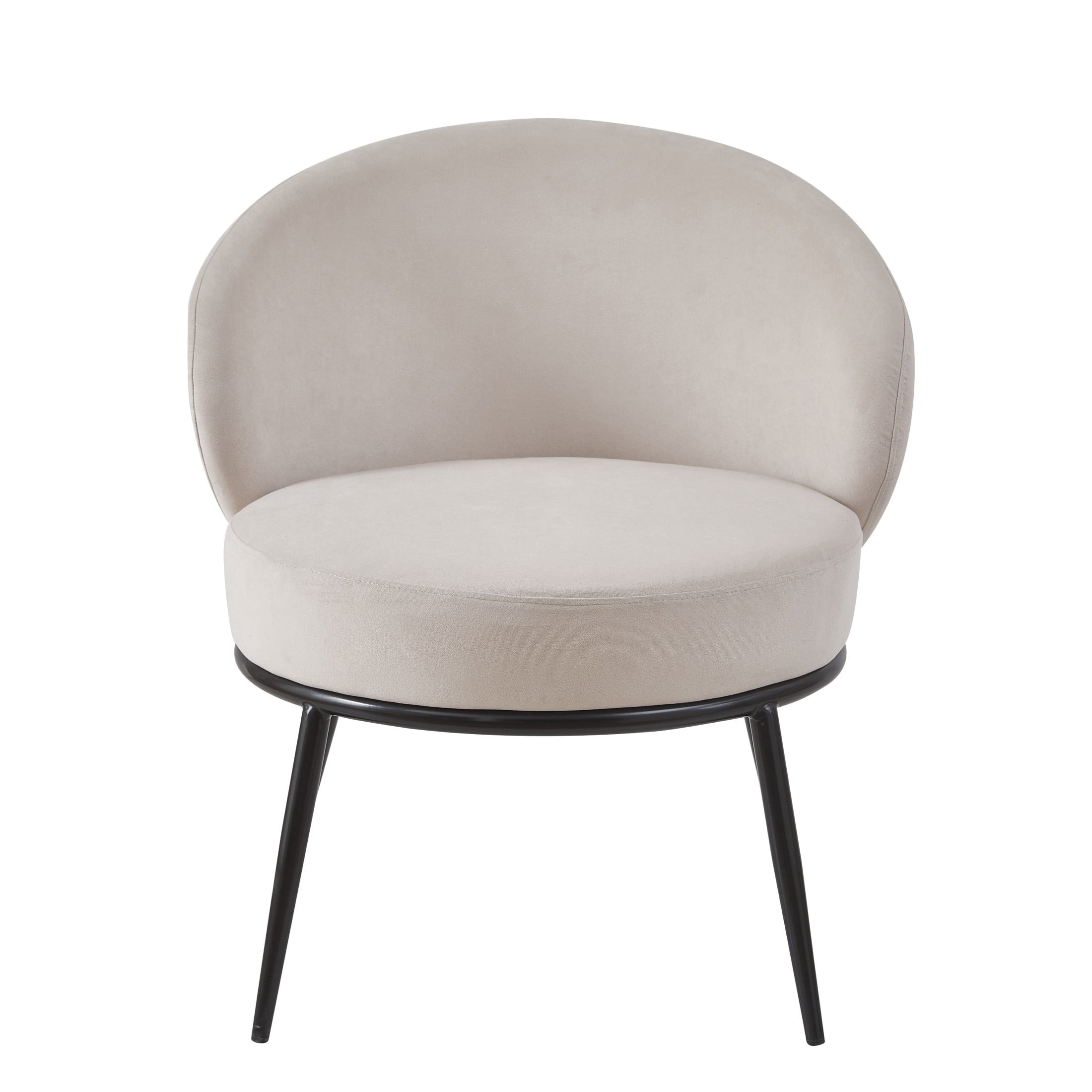 GDF Studio 27.36" Mid-Century Modern Round Accent Chair with Velvet Upholstery, Black Metal Legs, Beige