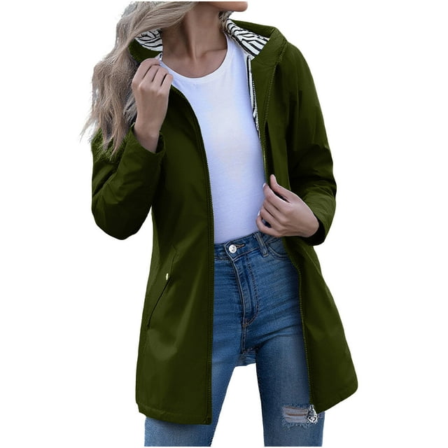HongQid Imperméable Femme Long à Capuche Trench Doublé Coupe-Vent Veste de Voyage