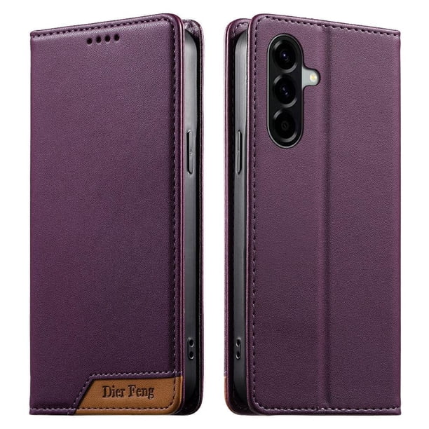 Funda Tipo Cartera de Cuero Sintético para Samsung Galaxy A56 Bloqueo RFID, con Ranuras para Tarjetas y Bolsillo para Efectivo, Cierre Magnético Fuerte Morado