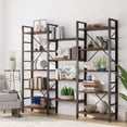 thumbnail image 2 of TribeSigns Etagere Large Open Bookshelf Triple Wide 5-Shelf Bookcase, Vintage Industrial Style Shelves Wood and Metal Bookcase Furniture for Home & Office, Vintage Brown, 2 of 7