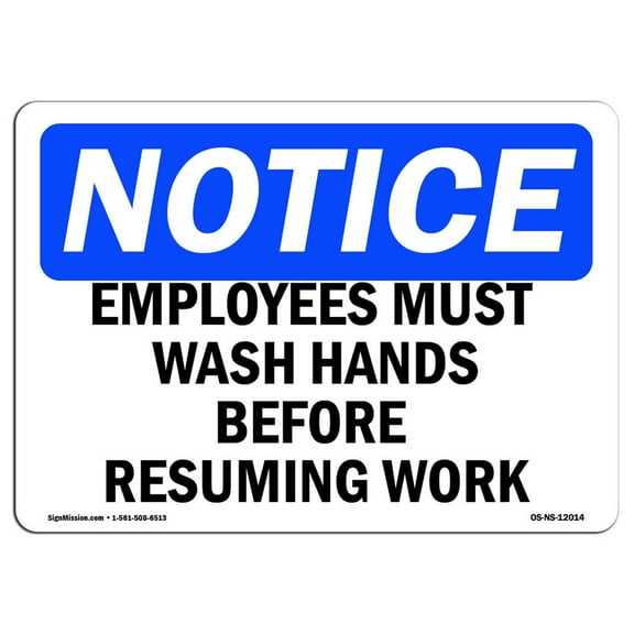 SignMission OS-NS-RD-1824-L-12014 OSHA Notice Sign - Employees Wash Hands Before Work