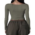 thumbnail image 3 of Women Square Neck Slim Shirt Long Sleeve Button Front Crop Tops Fitted Ribbed Low Cut Layering Tight Basic Tee Black M, 3 of 3