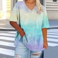 thumbnail image 4 of Plus Size Women's V-Neck Short Sleeve Tie-Dye Ombre Print Summer Basic Top, Loose Fit Stylish Plus Size Tee for Everyday Casual Wear and Weekend Outings Sky Blue XXXXXL, 4 of 5