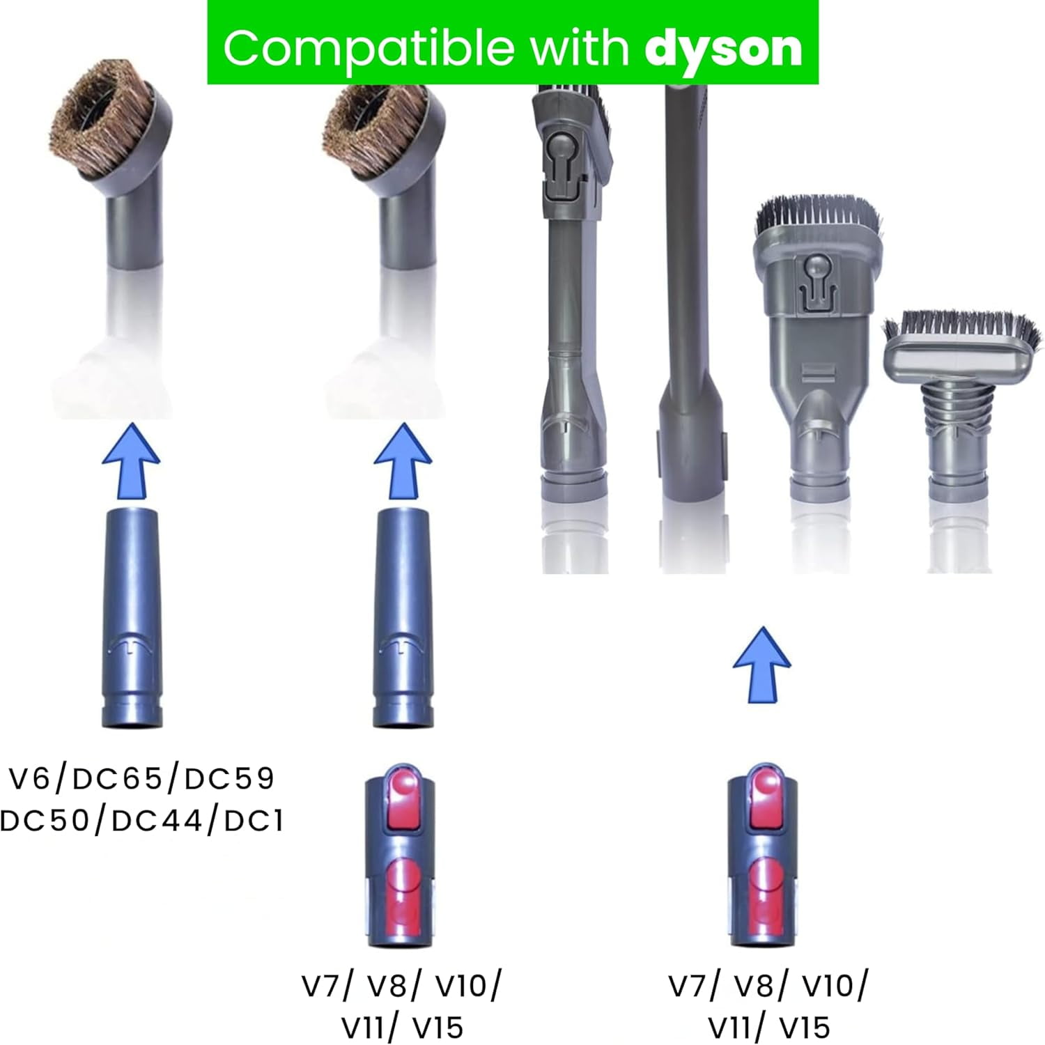 Vacuum Accessories & Attachments for Dy*son Ball Animal 2, 3, DC58 DC59 V6 V7 V8 V10 V11 V15 - Flexible Crevice Tool for Hard to Reach Places & Dust Brush Attachment Kit - HouseHold Cleaning Tool Kit