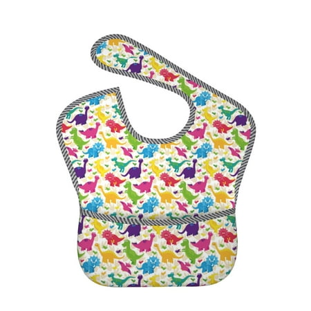 

Bingfone Mess-Proof Baby Bib - Waterproof Bib for Baby Boy or Girl with Food Catcher Pocket Unisex-Colorful Dinosaurs