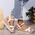 thumbnail image 4 of Fesfesfes Wedge Sandals For Women's Summer One-line Strap Solid Color Sandals Platform Wedges 5(35), 4 of 8