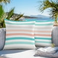 thumbnail image 5 of Coral Red Turquoise Striped Outdoor Pillow Covers Set of 2 Modern Minimalist Lines Waterproof Throw Pillow Case Decorative Square Cushion Cover for Patio Couch Garden Balcony, 24"x24", 5 of 9