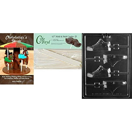 

CybrTrayd Life of the Party Gymnastics Sneaker Lolly Chocolate Mold S120 with 25 4.5 Sticks Gold Twist Ties Cellos and Chocolatier s Guide Regular Clear