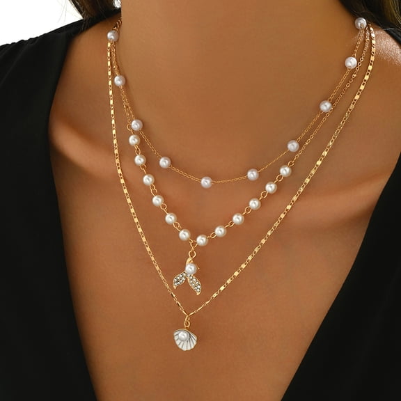 NICKSUN Seashell Necklace for Women Golden Layered Sea Shell Necklace Boho Summer Beach Necklaces for Women Pearl Conch Necklaces Vacation Coastal Beachy Jewelry Outfits Accessories