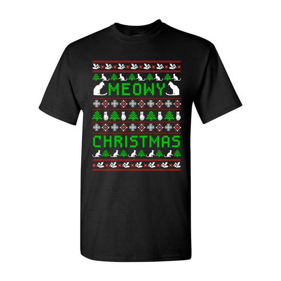 Meowy Christmas Ugly Xmas Cat Meow Pets Funny Humor DT Adult T-Shirt Tee