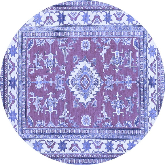 Ahgly Company Machine Washable Indoor Round Geometric Blue Traditional Area Rugs, 5' Round