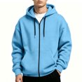 thumbnail image 4 of Eygvbb Men's Full Zip Hoodie Solid Long Sleeve Sweatshirt Jacket Drawstring Hood Front Pocket Loose Fit Fashion Casual Outerwear, 4 of 8