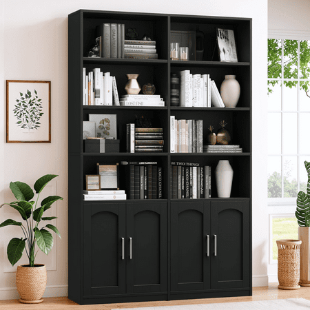 Homfa 73″ Tall Bookcases with Doors, 8 Cubes 6-Tier Double Row Bookshelf, Black Bookcase for Living Room Home Office