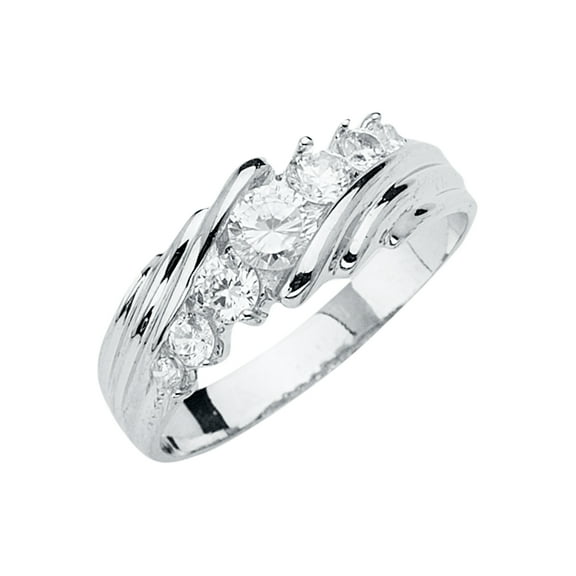 Wellingsale Mens Solid 14k White Gold Polished CZ Cubic Zirconia Wedding Ring Band - Size 8
