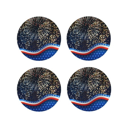 

Tebeau Fireworks Print Set of 4 Leather Drink Coasters Round Cup Mat Pad for Home and Kitchen Use 4 -Round Shape