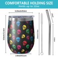 thumbnail image 5 of 12oz Stemless Wine Tumblers Black Colorful Skull Pattern Vacuum Insulated Stainless Steel Travel Tumbler Cups Mug with Lid and Straw for Champaign,Cocktail,Beer with Cleaning Brush, 5 of 5