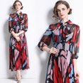 thumbnail image 1 of Dropshipping Nouvelle Robe Midi Décontractée d'Été Automne Imprimé Fruits Nœud Papillon Col Foulard Manches 3/4 Taille Empire Femmes Soirée Plage, 1 of 7