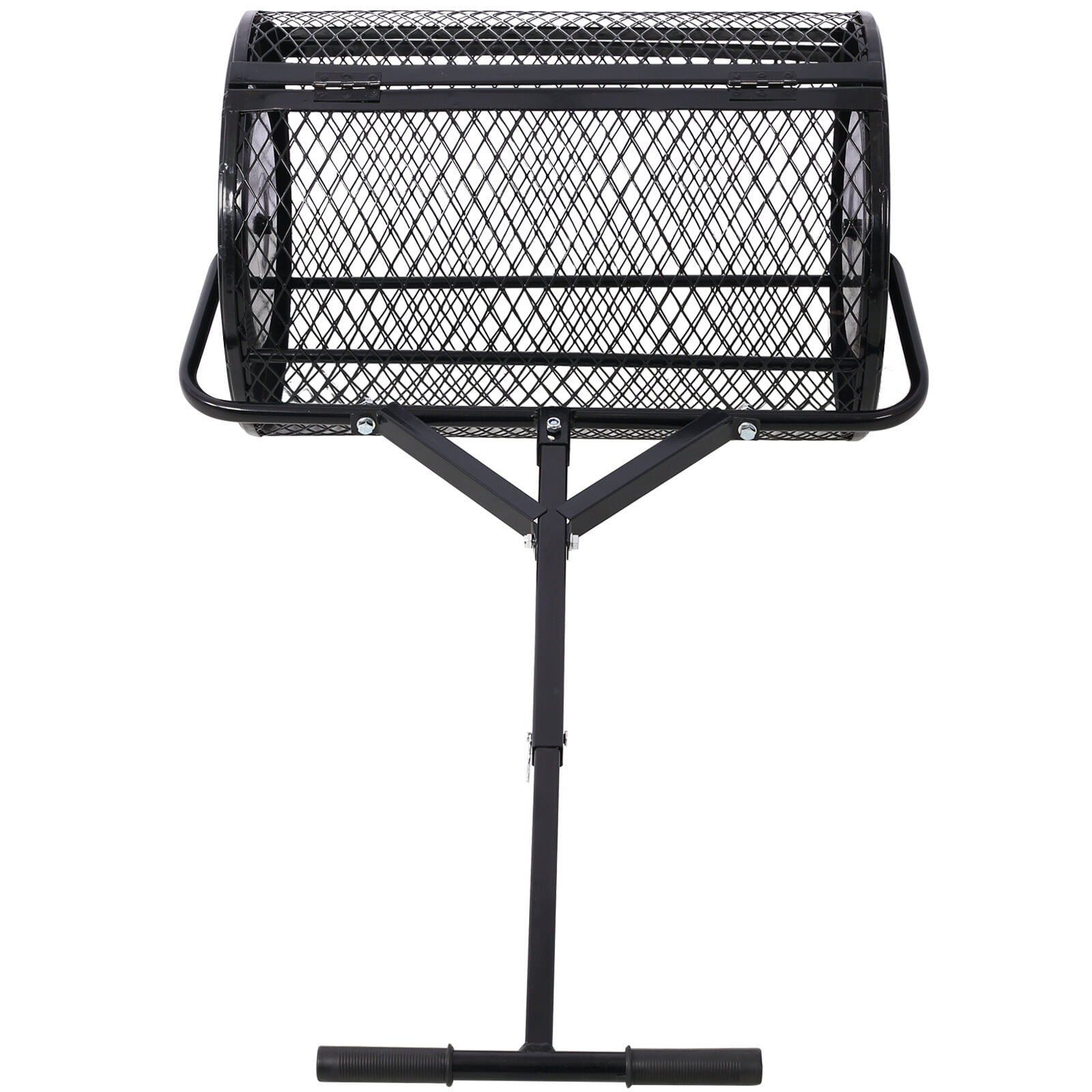 , Peat Moss Spreader 24inch,Compost Spreader Metal Mesh,T shaped Handle for planting seeding,Lawn and Garden Care Manure Spreaders Roller ,heavy duty, Black ,Steel ,