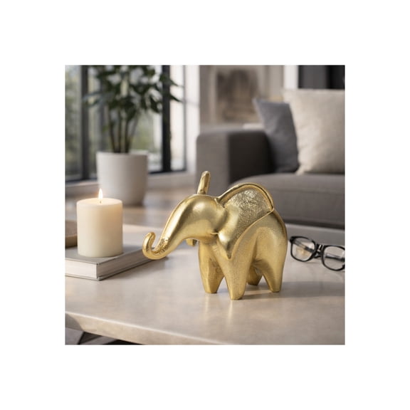 Elephant Trunk Up for Home Decor - Modern Figurine for Bathroom, Office, Room or Living Room - Metal Sculpture Ornament for Shelf, Mantel, or Coffee Table Styling in Boho Style - 6", Gold
