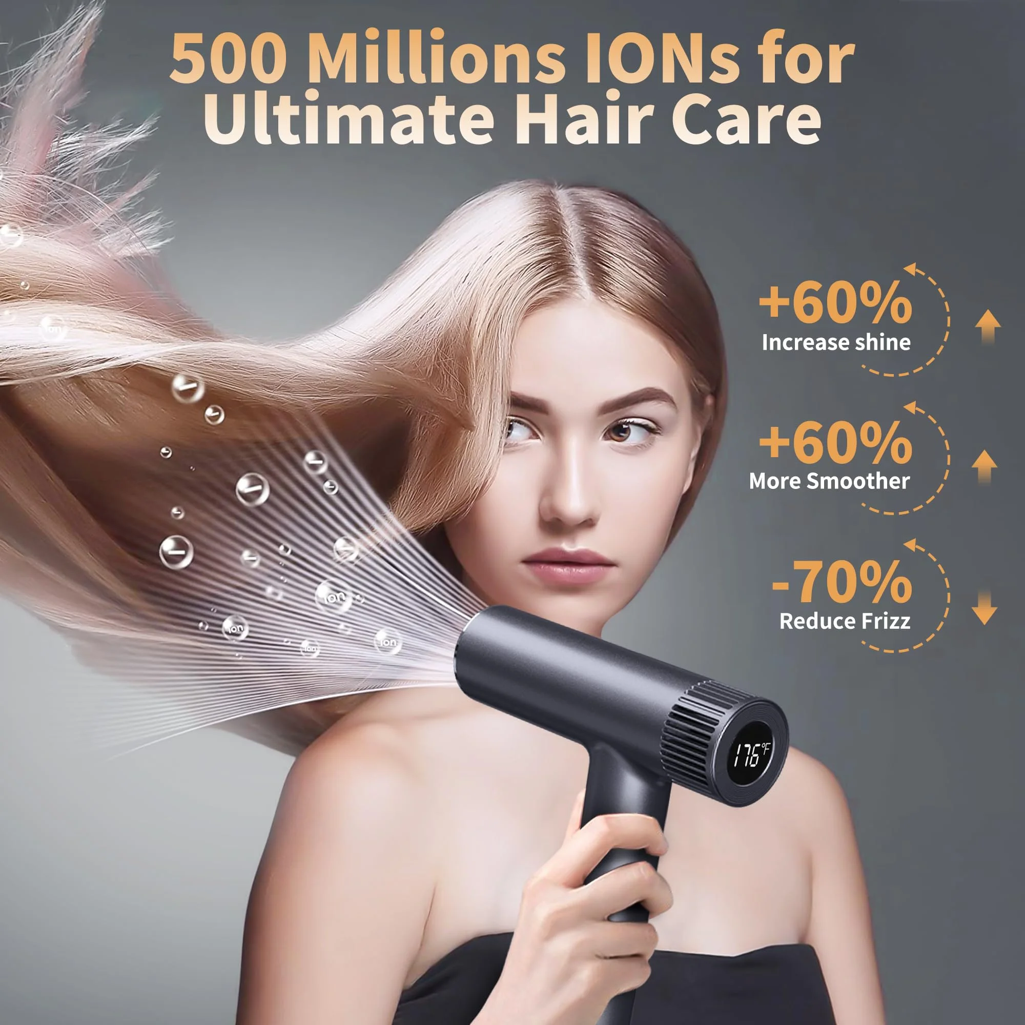 ELORTI Professional High-Speed Hair Dryer, 160000RPM 500 Million Ionic Blow Dryer with Diffuser, No Heat Damage, Low Noise for Home Travel Salon Use