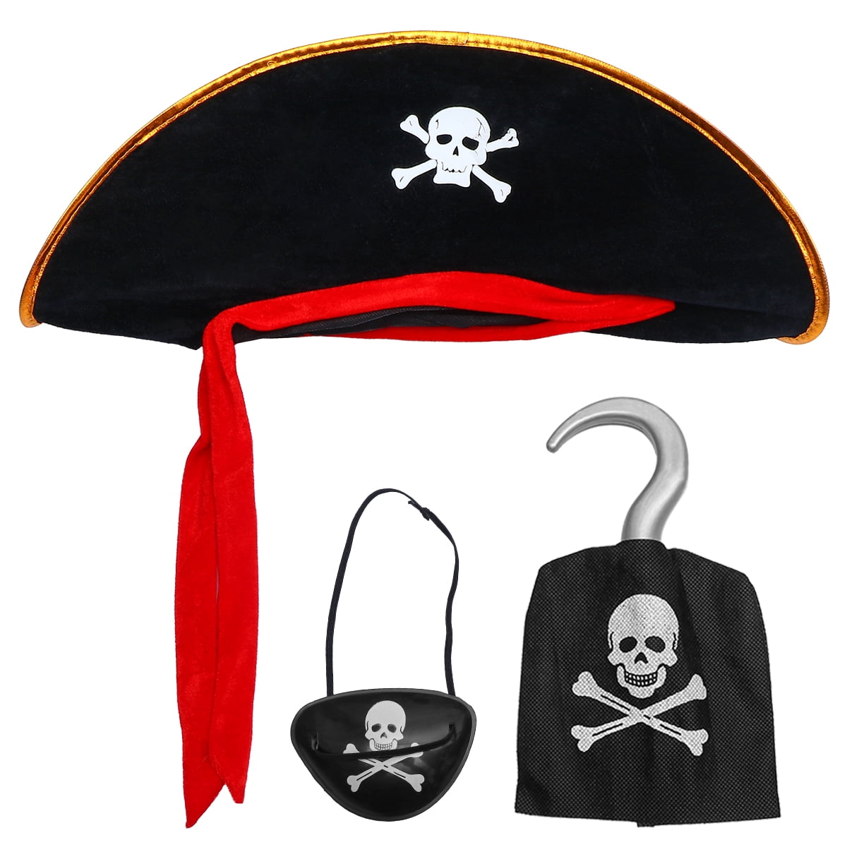 3pcs Halloween Pirate Hat Suit Pirate Costume Accessory Set (Black