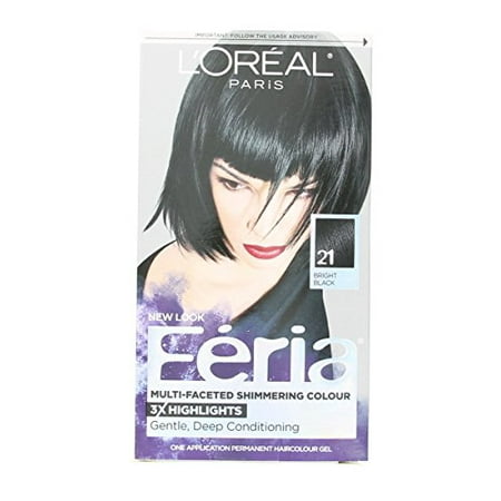 L'Oreal Paris Feria Permanent Hair Color, 21 Starry Night (Bright Black) (Pack of