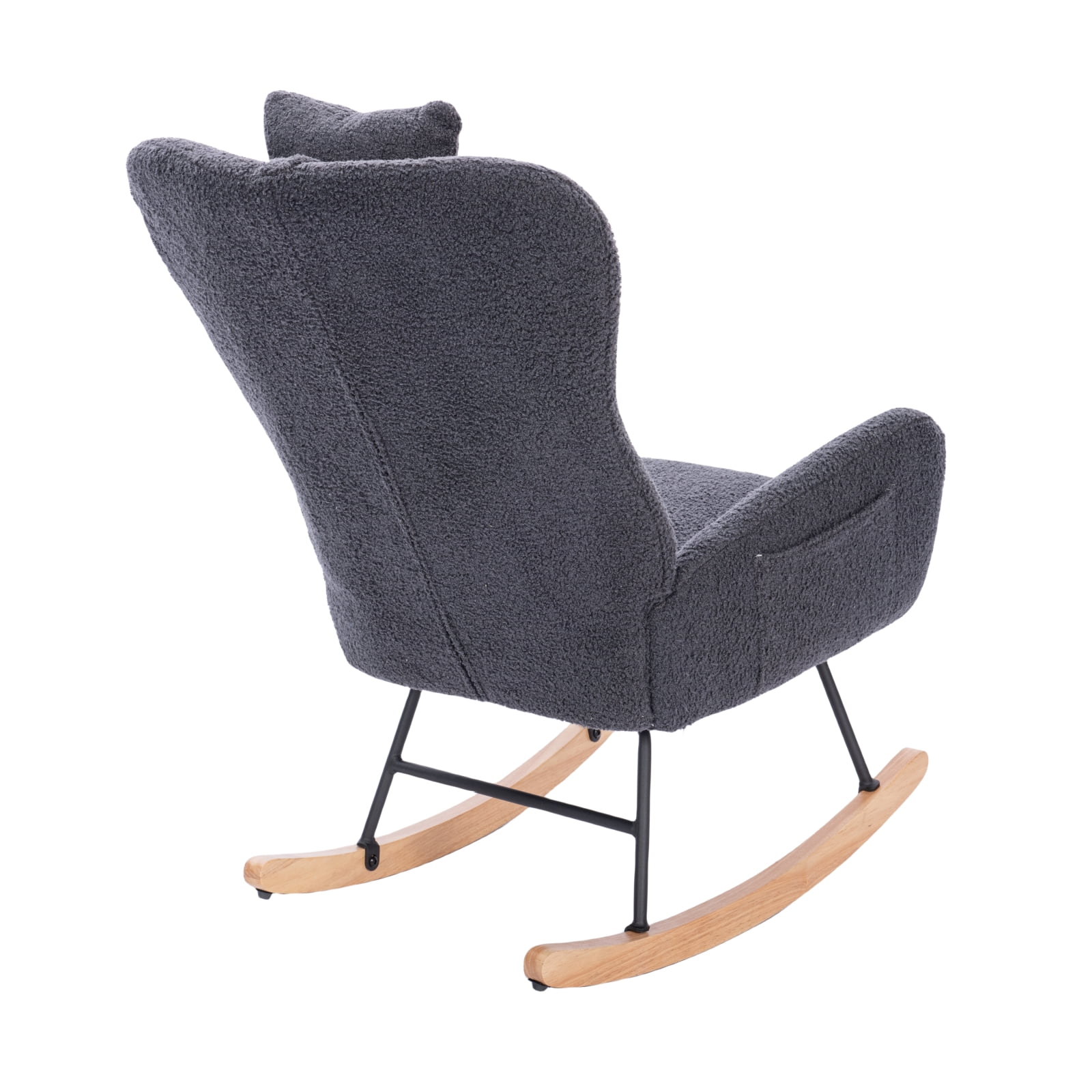 Miekor Furniture Teddy Upholstered Nursery Rocking Chair for Living Room Bedroom(DARK GREY Teddy) 22469