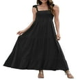 thumbnail image 1 of Women‘s Summer Boho Spaghetti Strap Square Neck Solid Color Ruffle A Line Beach Long Maxi Dress, 1 of 6