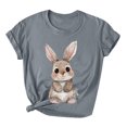 thumbnail image 4 of HOMBOM Easter Blouse Women Gray Short Sleeve T-shirts Crew Neck Easter Rabbit Print Y2k Tops For Women XL, 4 of 4