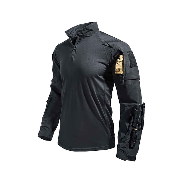 Ceisia Men's All-Season Gift Solid Color Quarter Zip Stand Collar Long-Sleeve Top - Elastic Breathable Outdoor Training Casual Uniform