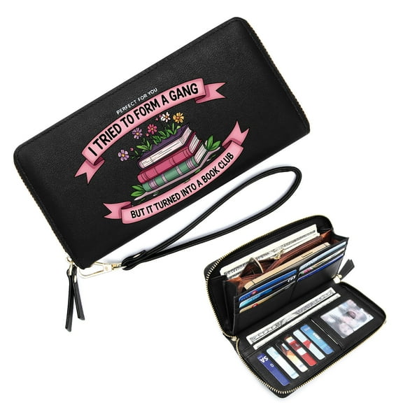 GEEAD Zipper Pocket Wallet for Women Wallet with RFID Blocking for Women Blooming Flowers Book Club Stacked Books Snap Button Wallet Ideal GiftSoft Texture