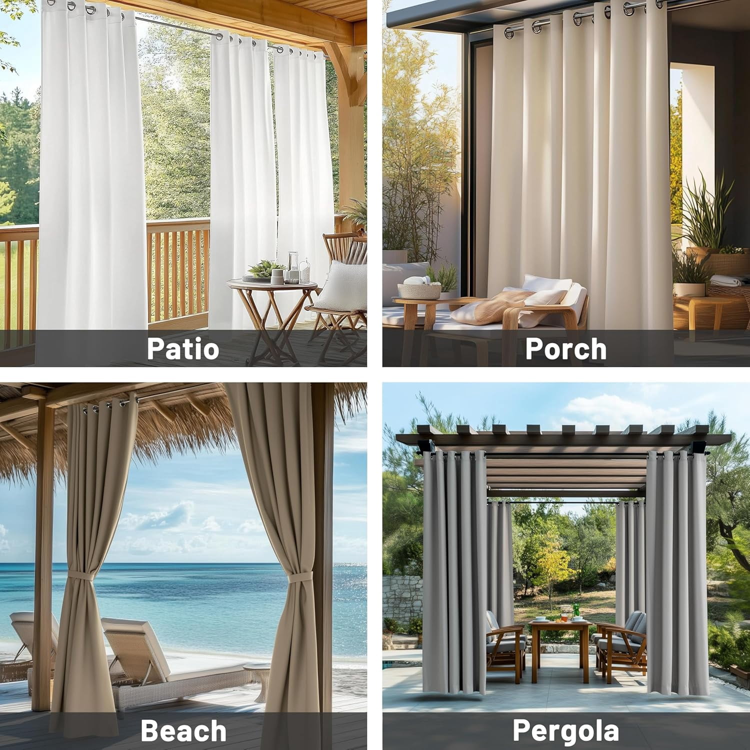 ShadeMart Outdoor Curtains for Patio, Waterproof Blackout Outside Curtains Premium Weatherproof Privacy Curtains for Porch Pergola Deck Backyard, 54W x 108L inch, Beige (Blackout), 2 Panels