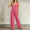 thumbnail image 4 of IUYRTFE Women V Neck Cinched Waist Wide Leg Jumpsuit Solid Color Sleeveless Romper for Summer Party Vacation Wear, 4 of 5