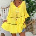 thumbnail image 1 of Chemises Décontractées Surdimensionnées à Manches Cloche Col en V Dentelle Patchwork Tops Amples pour Femmes, 1 of 2