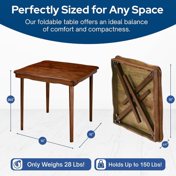 Meco Stakmore Stylish Versatile Square Solid Wood Scalloped Edge Compact Folding Traditional Card Table for Home Use, Cherry