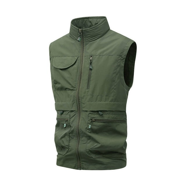 Yusimy Men's Casual Solid Color Lightweight Vest Stand-Up Collar Multi-Pocket Workwear Outdoor Big Size Functional Vest