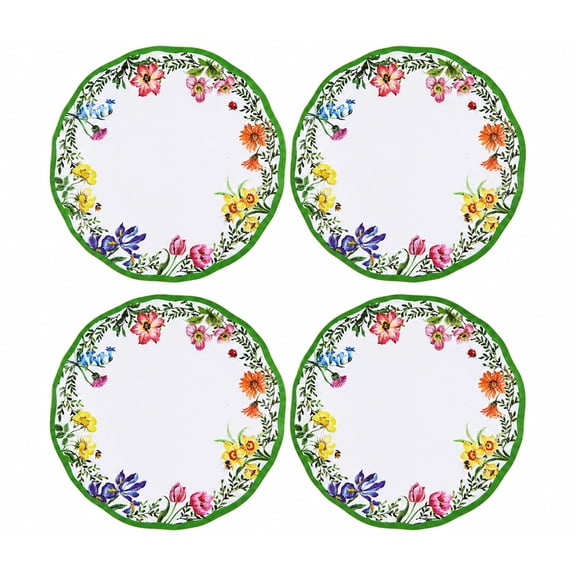 SeasonsEasy 11-Inch Melamine Dinner Plates Scalloped Floral Garden Set of 4