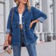 thumbnail image 5 of Chaqueta Vaquera de Mujer, Estilo Boyfriend, Extragrande, con Botones, Larga, Aberturas Laterales Azul Oscuro L, 5 of 10