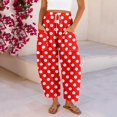thumbnail image 2 of VV AVEORS Striped Barrel Linen Pants For Women, High Waisted Drawstring Wide Leg Baggy Pants, Fall Fashion Palazzo Trousers With Pockets Red S, 2 of 9